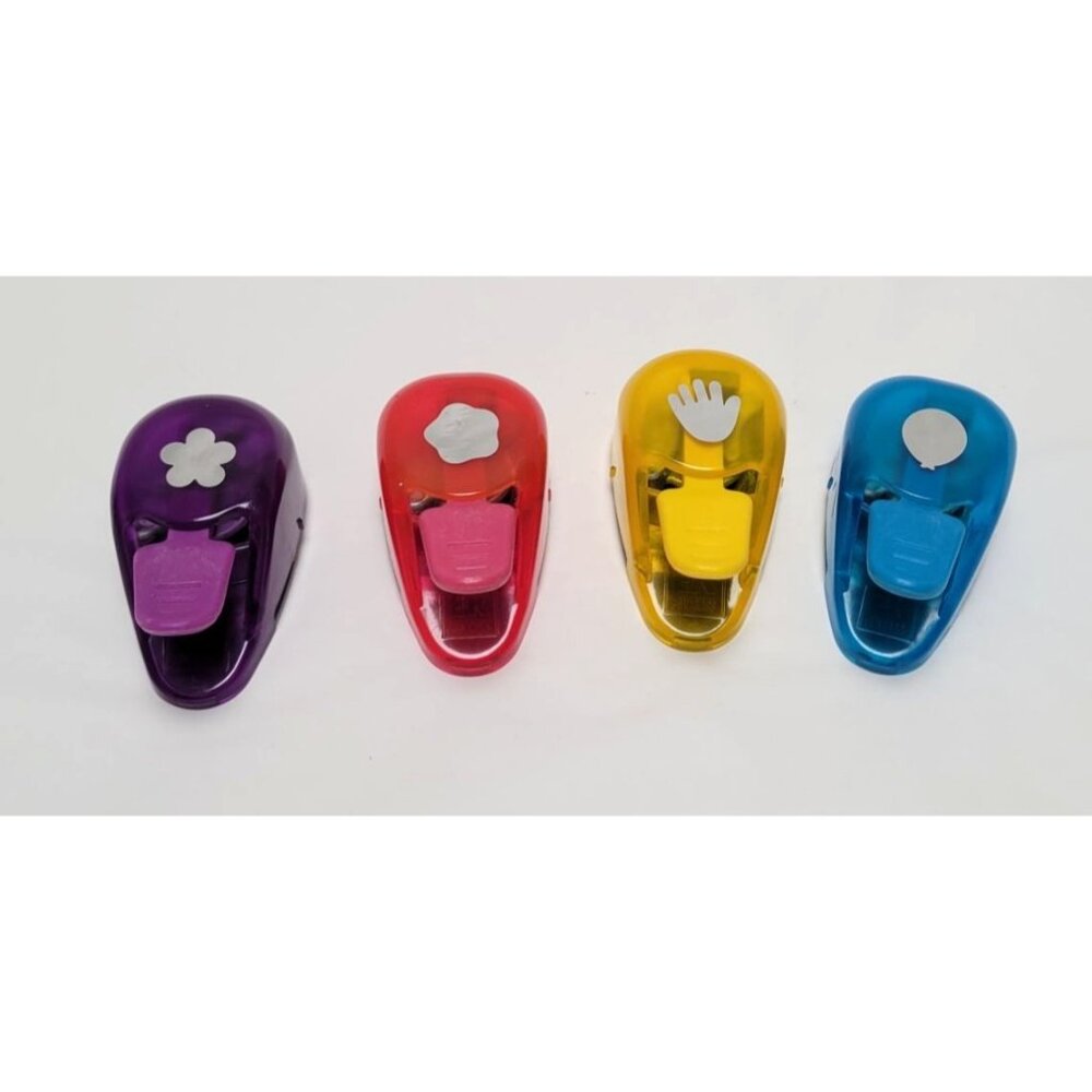 Lot of 4 EK Success Whale Lever Paper Punches-Flower Hexagon Hand Balloon Shapes